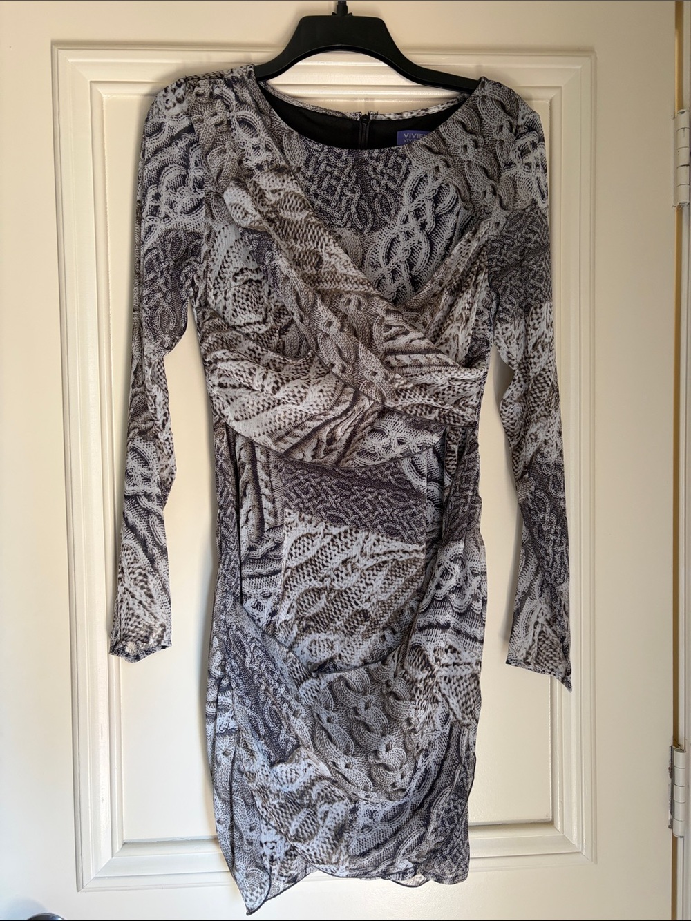 Vivienne Tam Gray Patterned Long Sleeve Wrap-Style Dress